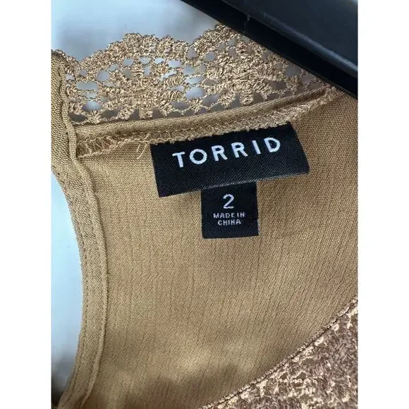 Torrid Washable Crinkle Gauze Yoke Flutter SS Top Plus Size 2 2X Boho Festival - Picture 10 of 14